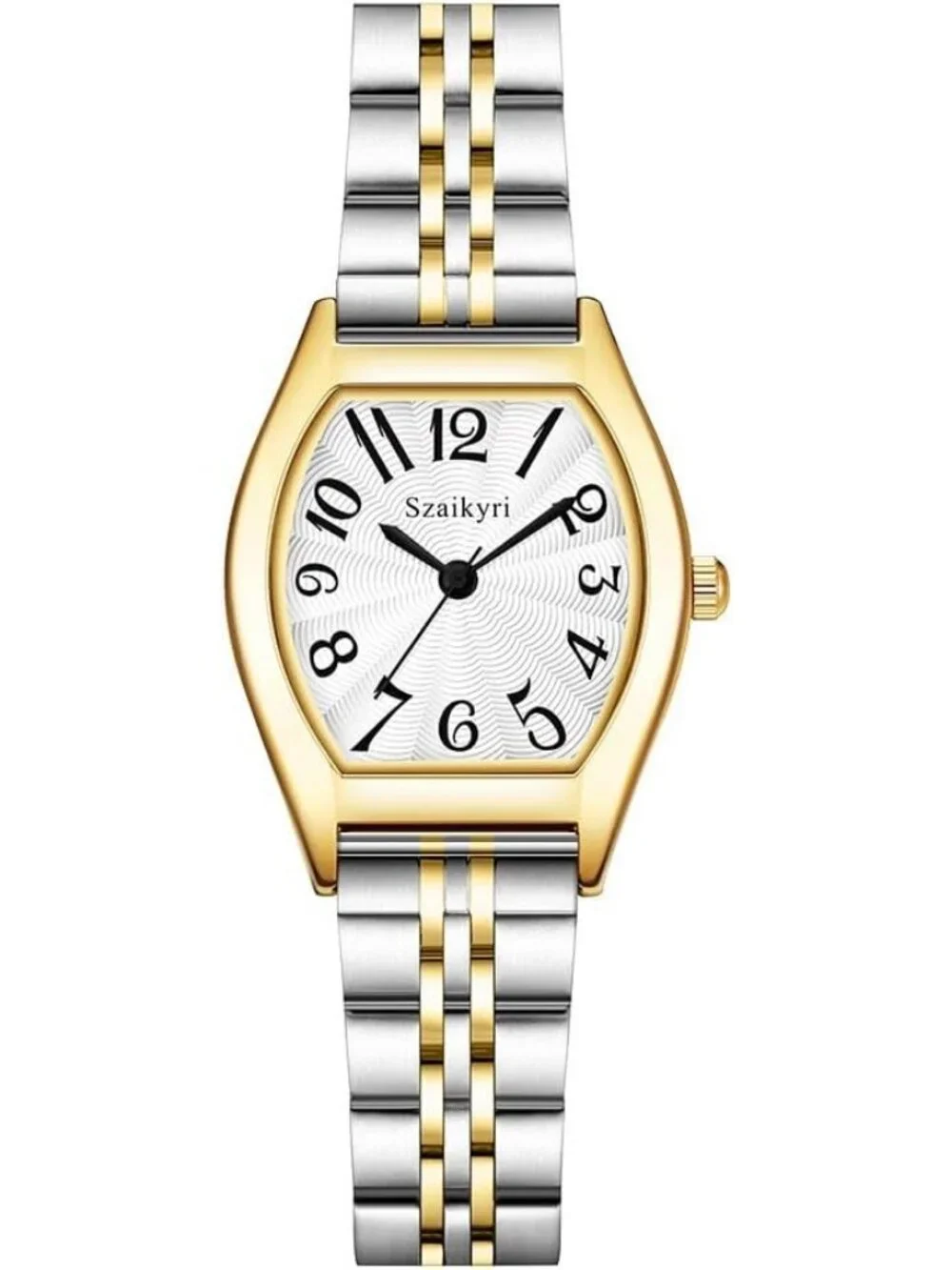 Women's Silver & Gold-Black  Barrel-Shaped Easy Read Arabic Numerals Dress Watch